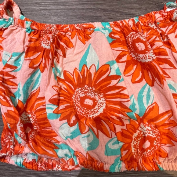 XS Orange AERIE Floral Off-the-shoulder Top Blouse - Picture 2 of 5